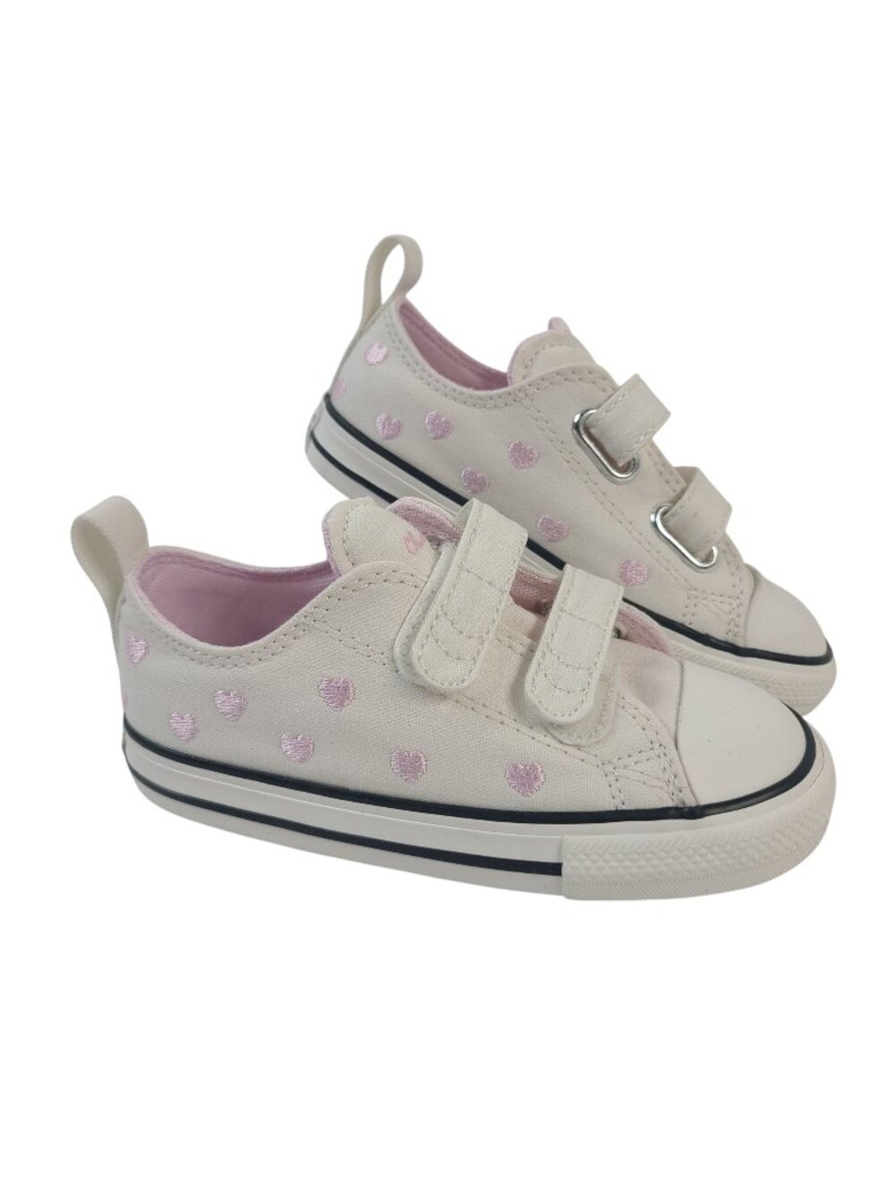 Converse Infant Girls Canvas Shoes Size 9 US Vintage White Pink Hearts Straps